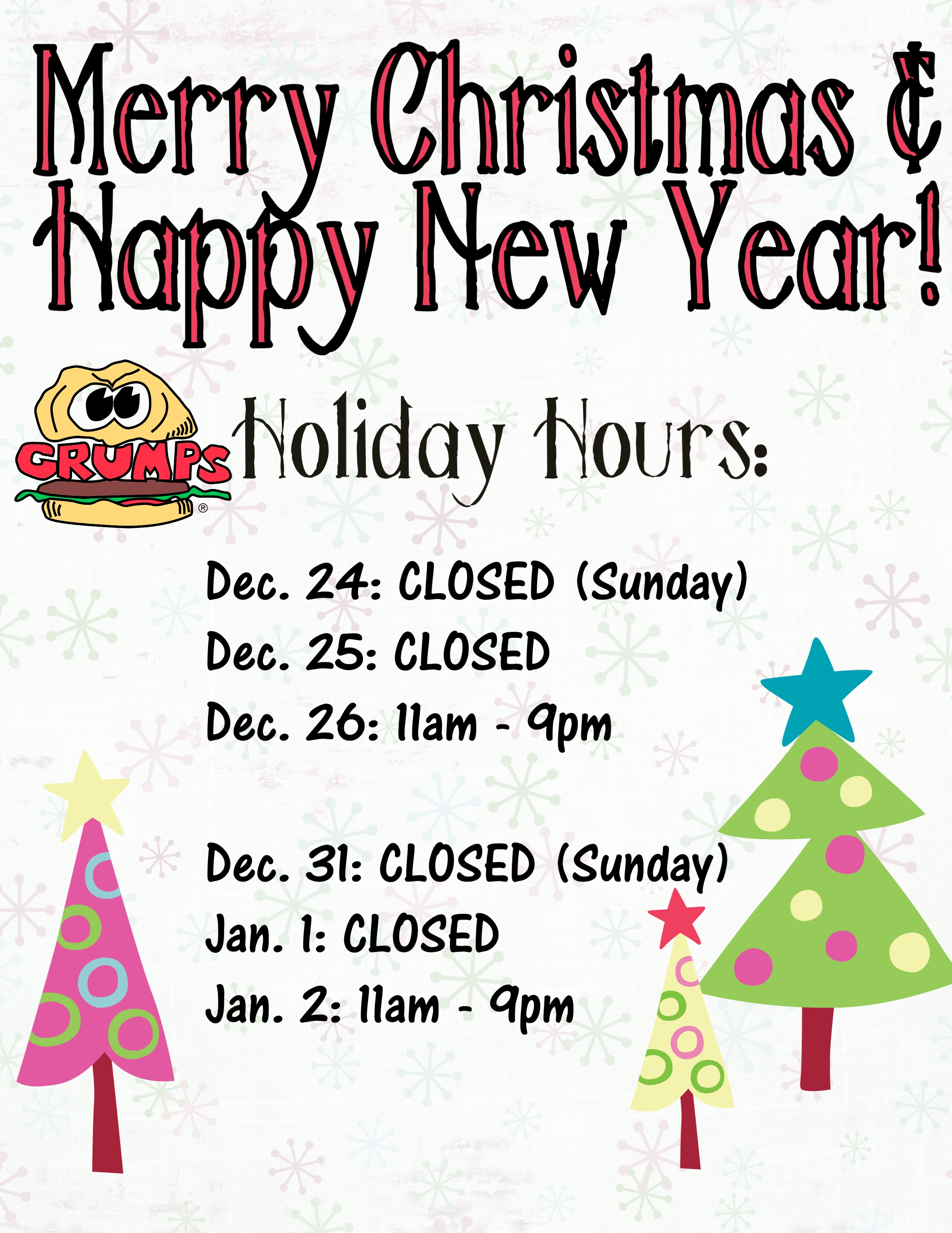 Christmas & New Year's Hours 2017/2018